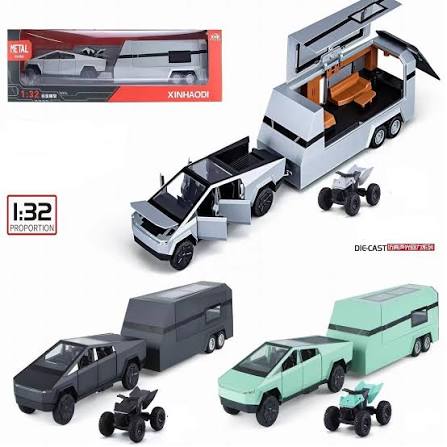 Diecast Tesla Pickup Truck with RV Trailer