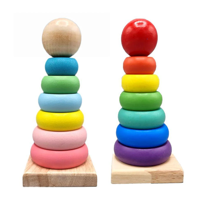 Wooden Rainbow Tower Ring Game