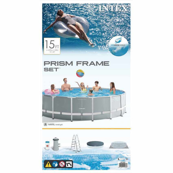 Intex 26726 15ft x 48" Prism Frame Round Pool Set with Filter Pump