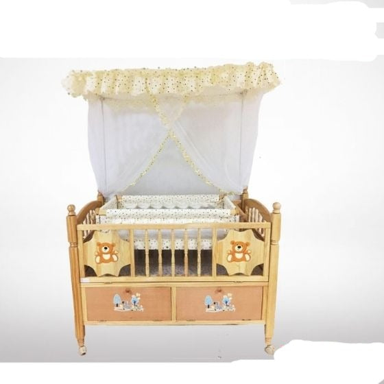 Wooden Double Bed Cot With Net