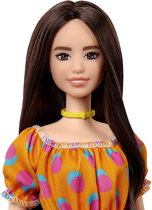 Barbie Doll (Brunette Hair, Polka Dot Dress, Yellow Necklace)