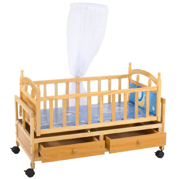 Baby 2 in 1 Wooden Cot with Mosquito Net