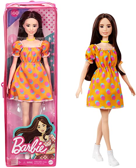 Barbie Doll (Brunette Hair, Polka Dot Dress, Yellow Necklace)