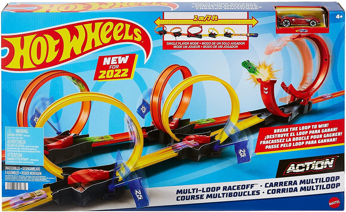 Hot Wheels Track Multi-Loop Race Off Playset with 1 Car HDR83