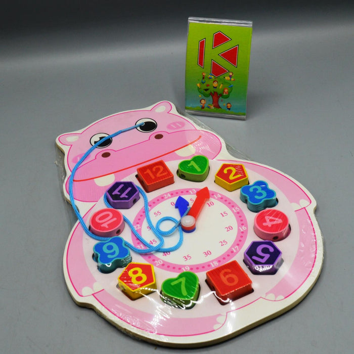 Animal Wooden Clock with Beads and String