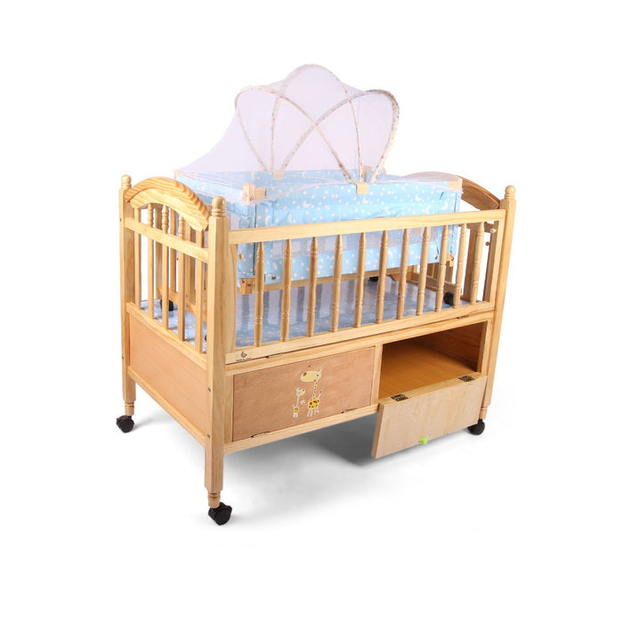 2 in 1 Baby Wooden Cot With Mosquito Net