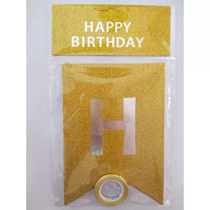 Happy Birthday Glitter Banner Golden Color