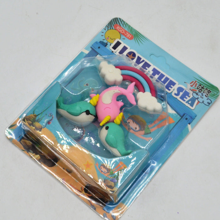 Dolphin Shape Erasers Pack of 4 Pieces
