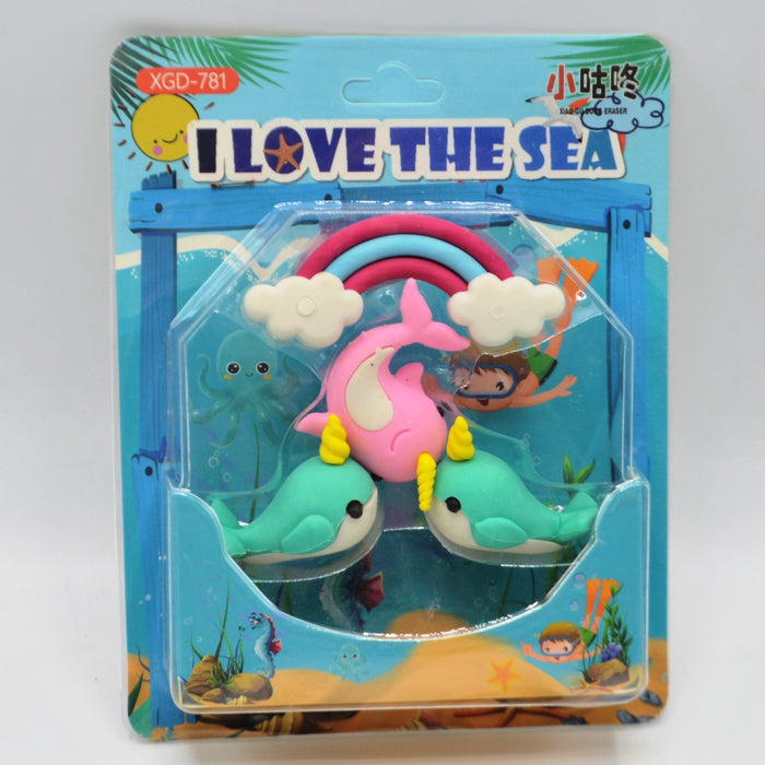 Dolphin Shape Erasers Pack of 4 Pieces